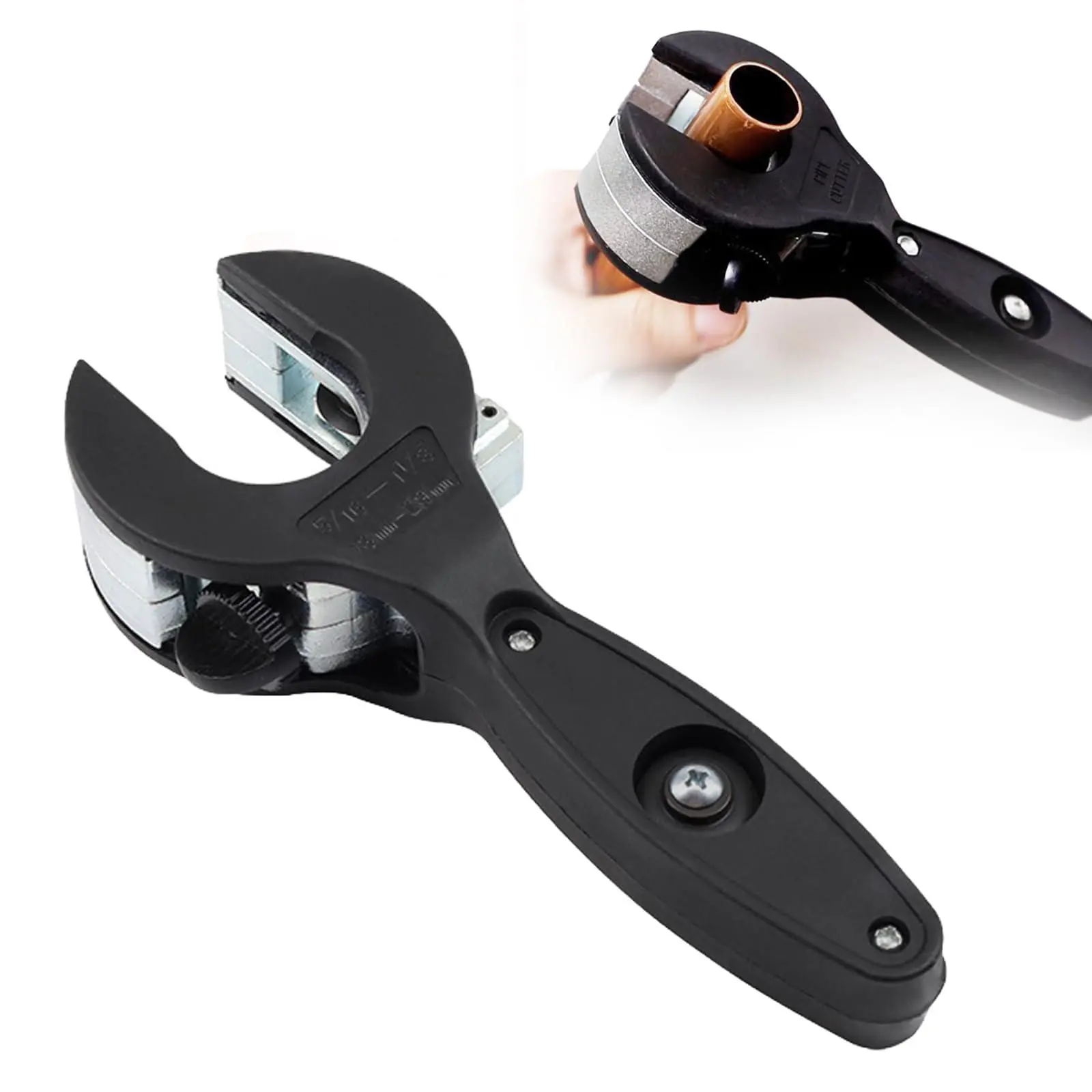 Wostore Ergonomic Handle Ratcheting Tubing Cutter (Pipe Cutters) - Easy Grip, Cuts 5/16"-1-1/8" Copper PVC Soft Metal Pipes, Versatile Cutting for Confined Spaces, Ideal for DIY Enthusiasts