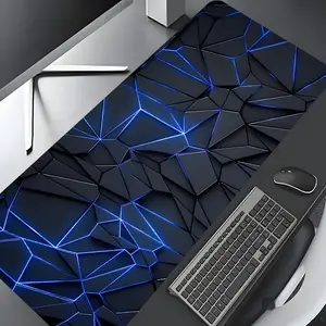 Neon Blue Geometry Large Gaming Mouse Pad, Aesthetic Desktop Drotection Pad, Washable Rubber Pad Non-Slip Lock Edge Multi-Size Mouse Pad Suitable For Home Office, Good Gift for Family and friends, Gaming Desk Accessory, Work Accessories, Desk Gadgets