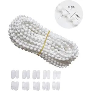 10 Meters (10.94 Yards) Roller Blind Bead Chain Cord with 10 PCS Connectors for Venetian Honeycomb Vertical Shade Blind Replacement Repair Fittings (White)