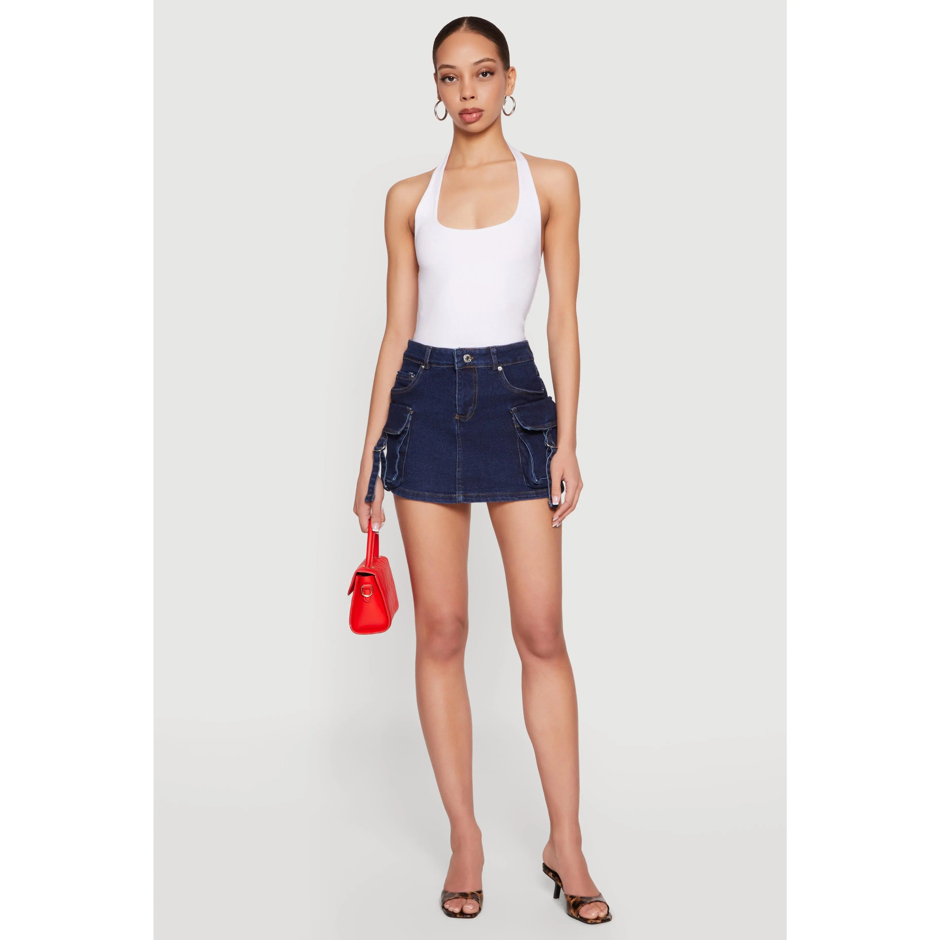 Mini Cargo Pocket Denim Skirt with Buckles