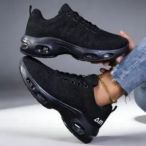 Women's All-Black Casual Running Shoes - Closed-Toe Sneakers for Women, Lightweight, Breathable for Walking, Workout