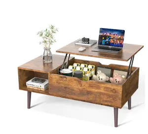 39.4"Lx19.6"Wx17.4"H Wood Lift Top Coffee Table with Hidden Compartment and Adjustable Storage Shelf