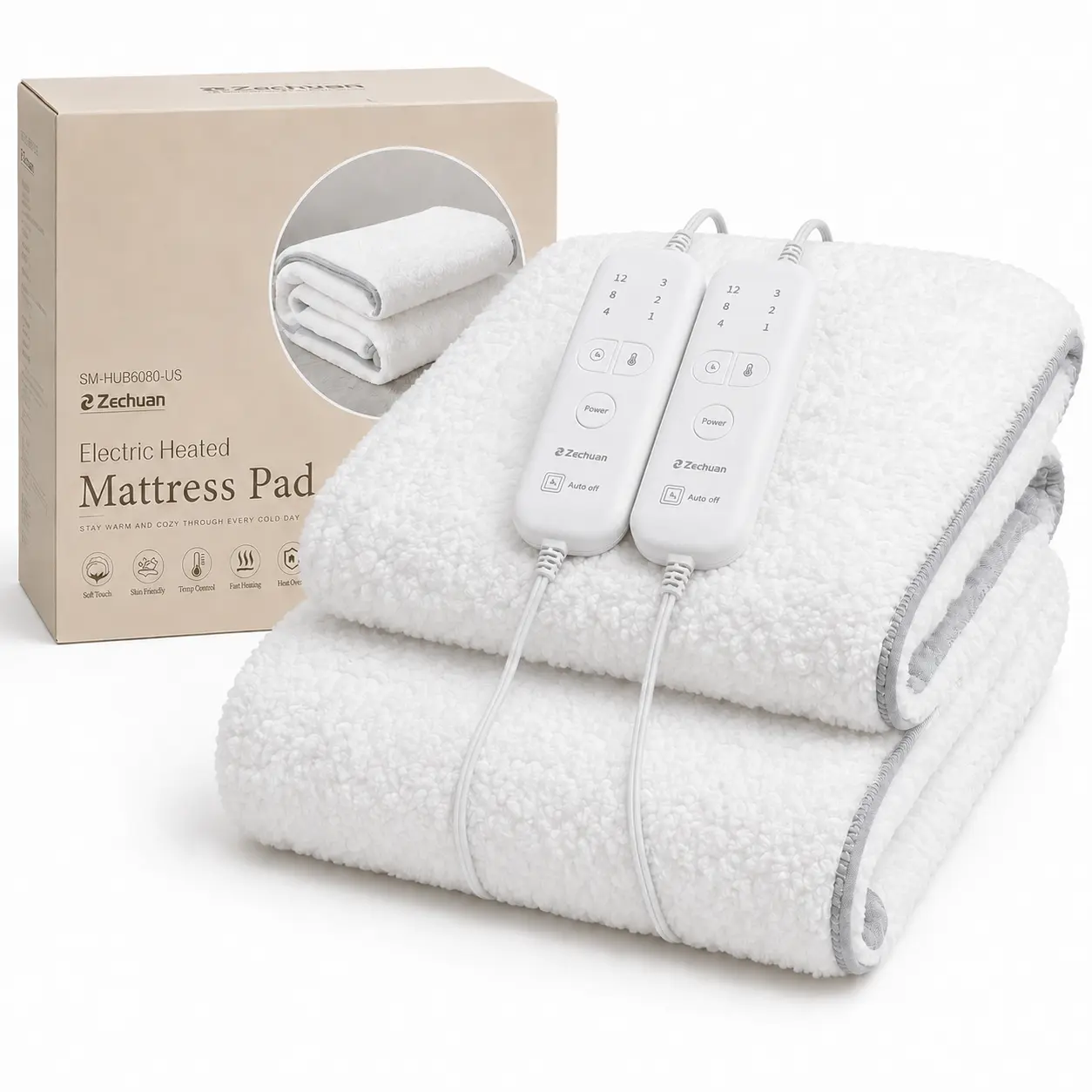 Electric Heated Mattress Pad  60" x 80", Dual Control Sherpa Bed Warmer with 3 Heat Settings, 4/8/12H Timer and Auto Shut Off, Fast Even Heating, Fits up to 18" Mattress, ETL & FCC
