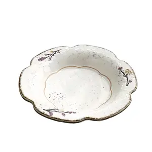 French Hand-Drawn Vintage Lavender Petal Plate, Underglaze Craftsmanship, Salad Bowl, Fruit Dish, Pasta Plate, Snack Tray, Daily Use, Home, Restaurant, Gift