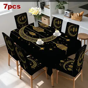 5/7pcs Ramadan Islamic New Moon Lantern Chair Cover, Picnic Table Cover, Washable Reusable, Indoor Outdoor Dining, Multi-Color Party Supplies