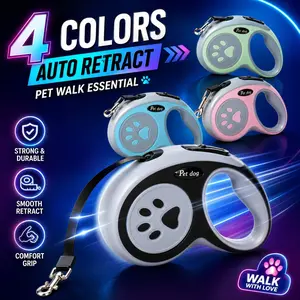 Automatic Retractable Dog Leash, Portable, Adjustable Length, 3m/5m Nylon Webbing, One-Click Lock, Non-Slip Handle, Claw Print, Small/medium Dogs (<=10kg)