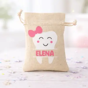 Tooth Fairy Bag Custom Personalized Canvas Tooth Tote Bag with bow