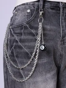 European and American Hip-Hop Metal Waist Chain, Dual Layer Chain 8 Ball Pendant, Trendy Personality Metal Jeans 8 Belt Chain