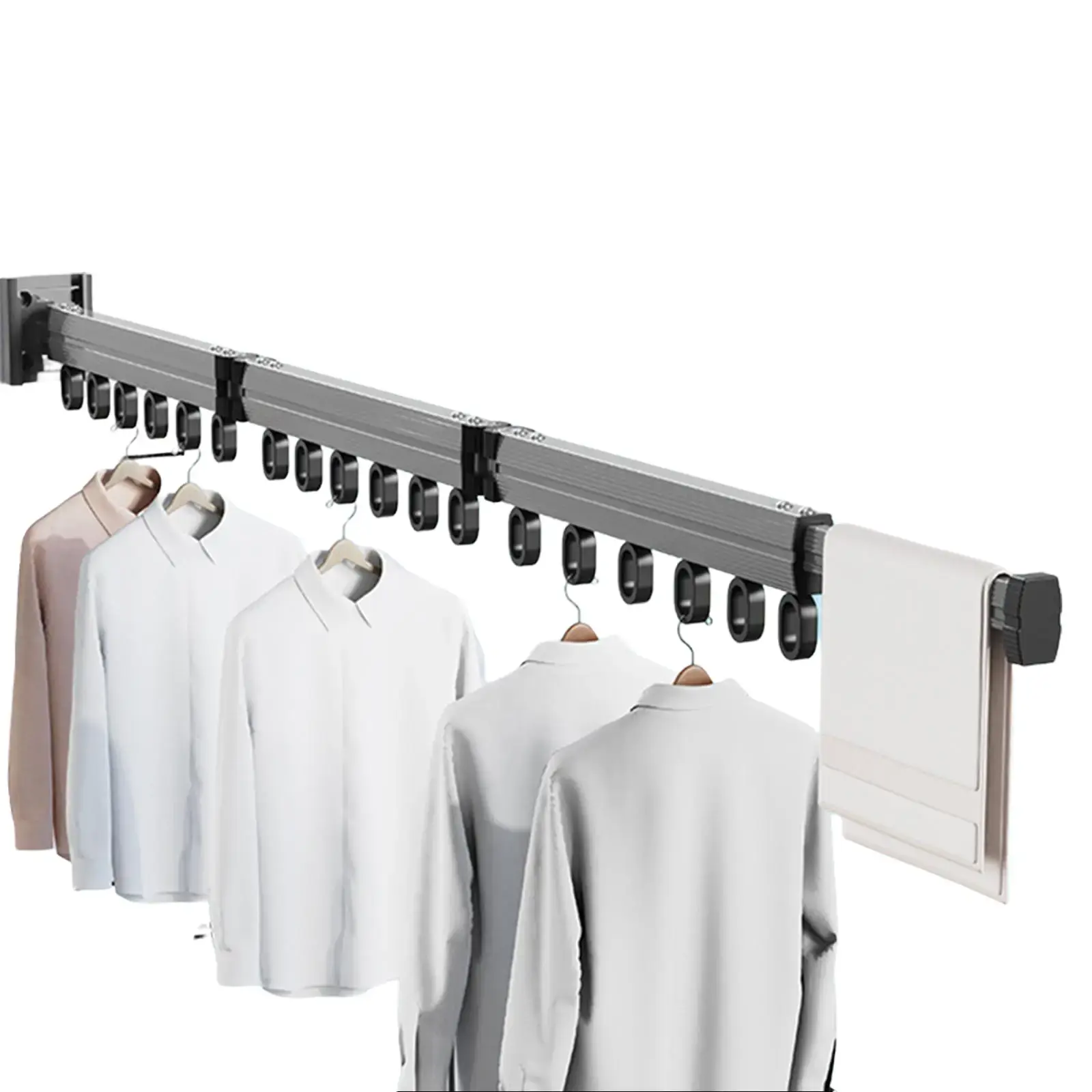 Aluminium Alloy Wall-Mounted Foldable Drying Rack - Tri-Fold Retractable Space Saver, Movable Hooks, Adjustable Clothing Racks, Durable Sturdy Unit, Dark Grey, 20 - 25 Kg Capacity for Laundry Room (Home Supplies Laundry Tools & Accessories)