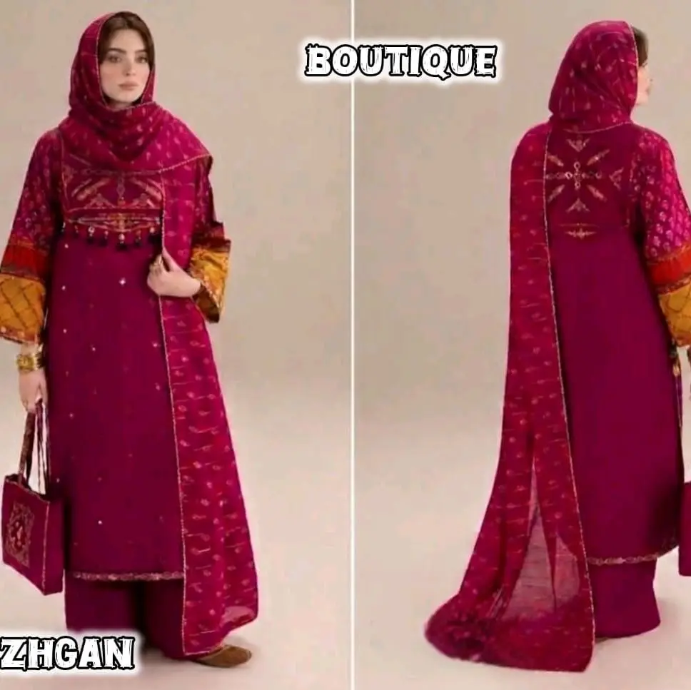 ​Muzhgan Boutique - Indian Punjabi 4-Piece Suit with Khamak Embroidery & Mirror Work (M, L, XL)