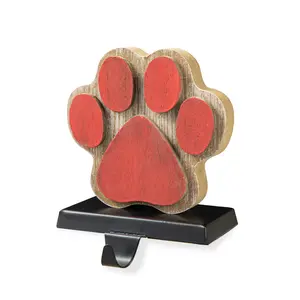 Glitzhome 6.30"H Wooden/Metal Paw Stocking Holder