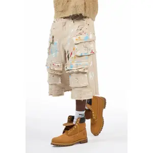 Orien Beige Painter Denim Short