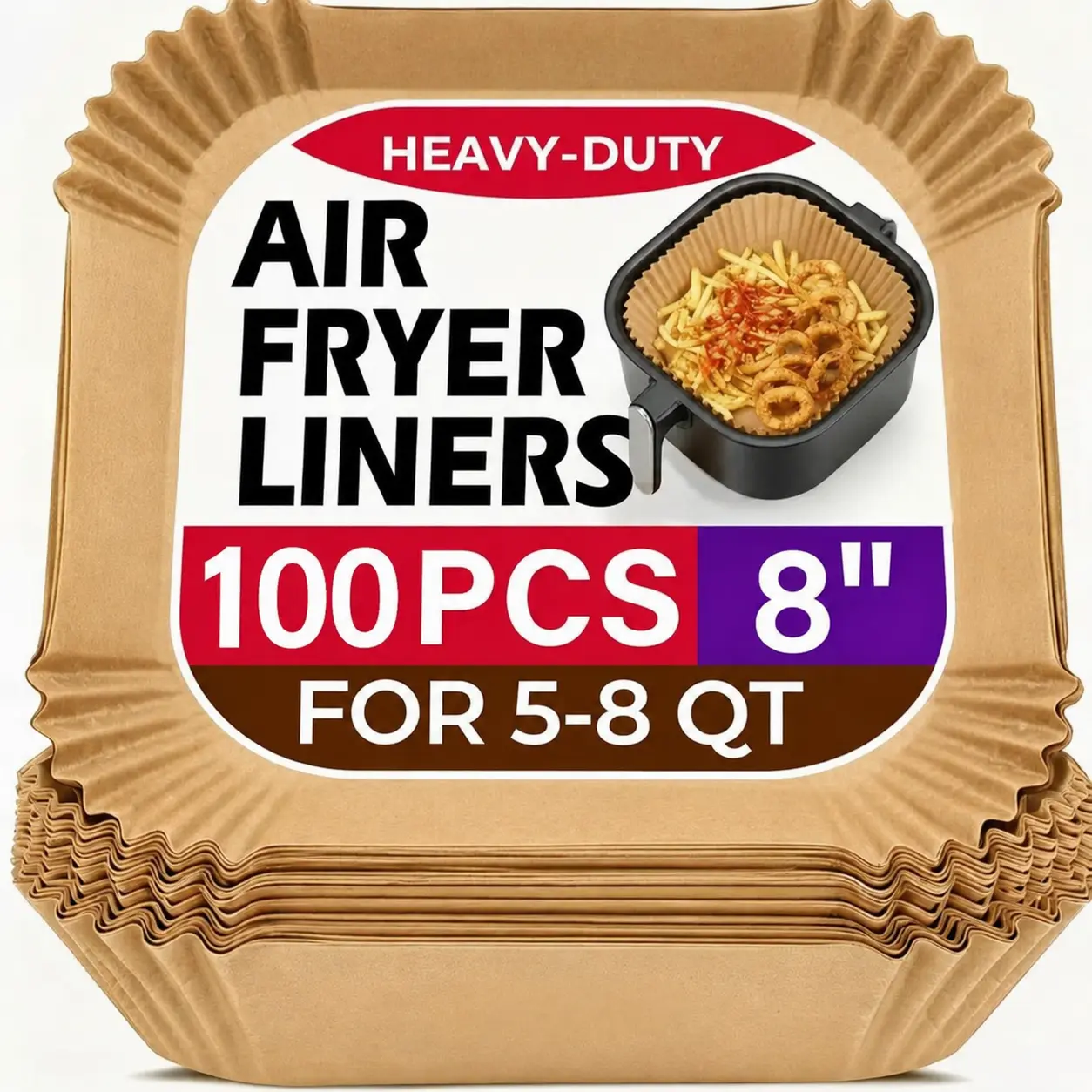 Air Fryer Liners - Heavy-Duty, Non-Stick, Oil-Resistant Disposable Compostable Parchment Paper Kitchen Bakeware for 5–8 QT Round Air Fryer Baskets, Baking Ovens