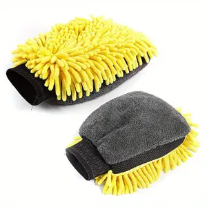 Premium Microfiber Chenille Car Wash Mitt 2-in-1 Scratch-Free Car Cleaning Glove Professional Detailing Tool High Absorbent Lint-Free Wash Pad Auto Wash Mitt for Car SUV Truck Deep Clean Must-Have Car Detailing Supplies