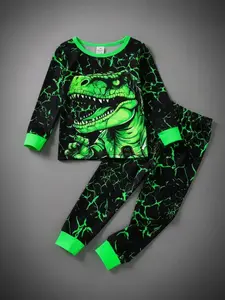 Two-piece Set Toddler Boy's Dinosaur Print Top & Elastic Waist Sweatpants Set, Casual Long Sleeve Pullover & Sweatshirts & Jogger Pants, Kids Spring & Fall Clothes, Cute Clothes, Kids Clothing, Children, Boys' Outfits, Clothing Sets