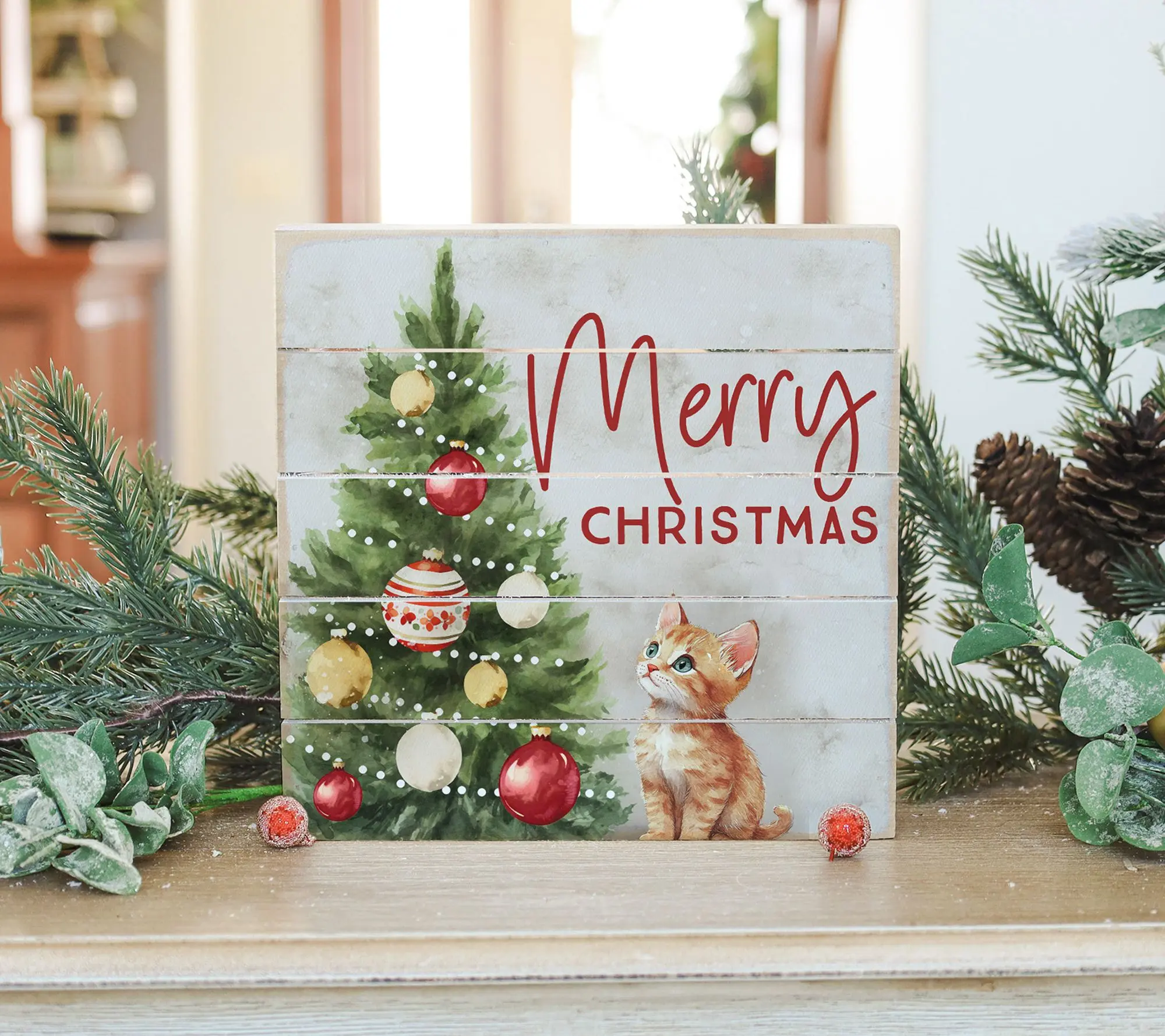 Sincere Surroundings 8" Merry Christmas Cat Pallet Petite