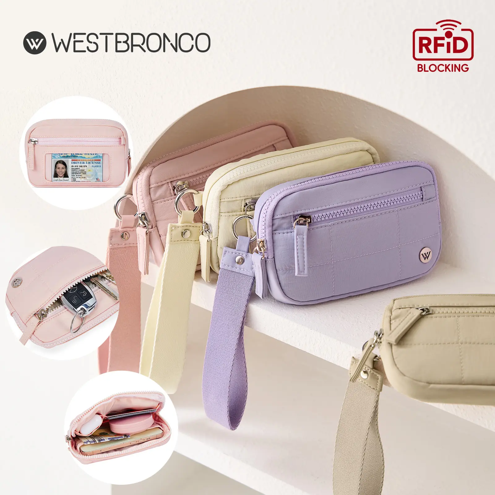 WESTBRONCO RFID Puffer Wristlet Summer Trendy eco Friendly Wallet for Women Mom with ID Pocket Fashion Purse Card Holder Phone RFID Blocking Pouch Compact Daily Use Gift for her SummerSale