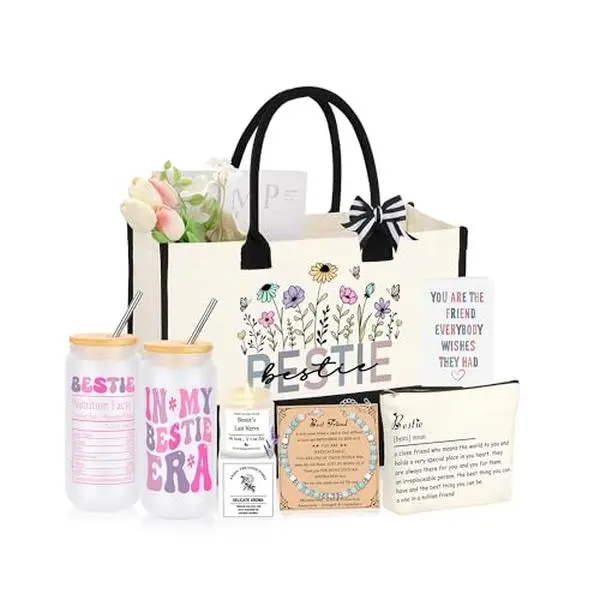 Best Friend Bestie Birthday Gifts for Women, Mothers Day Friendship Gifts for Best Friend Woman, Christmas Valentines Day Ideas Present Basket Set of 6