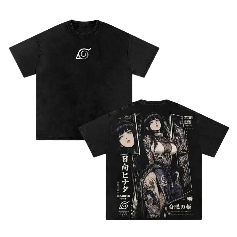 Hinata Hyuga Naruto Pink Acid Wash Oversized Graphic T-Shirt - Premium Heavyweight Cotton Tee - Vintage Anime Streetwear Aesthetic for Waifu Fans & Aesthetic Men and Women Gift