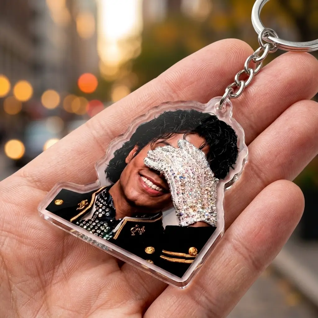 Michael Jackson King of Pop Legend Acrylic Keychain | Sparkly Glove Music Star Bag Charm for Backpack, Bags & Keys | Vintage Pop Music Fan Gift