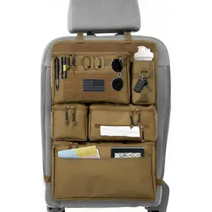 Tactical Seat Back Organizer Heavy Duty MOLLE Panel Organizer with Multiple Pockets & Hook Loop Panel for EDC Gear, Road Trip Essentials, Universal Fit for Car SUV Truck Jeep (Mud)
