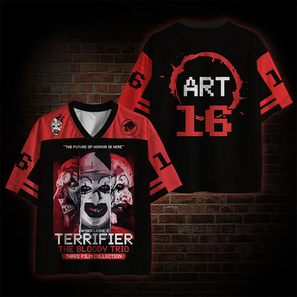 Horror Clown Movie Mesh Baseball Jersey, Slasher Killer Custom 16 Sport Shirt, Aesthetic Spooky Season Graphic Team Uniform, Novelty Halloween Party Costume Top