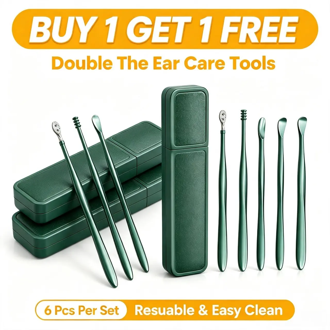 Gentle 6-Piece Stainless Steel Spiral Ear Massage Cleaning Tool Set - Portable Reusable Earwax Removal Kit with Storage, Mini Home Supplies for Daily Ear Hygiene (Party Bags & Gifts Option)