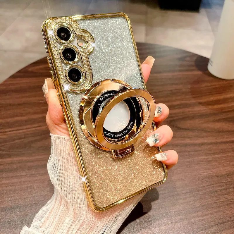 Case For Samsung A17 A07 A06 A16 A26 A36 A56 A14 A34 A54 A15 A05s 5G, Mobile phone casing, Protection Plating Gradient Glitter Stand Holder Protective Cellphone Case Wireless Charging Plating Cover Smartphone Protector