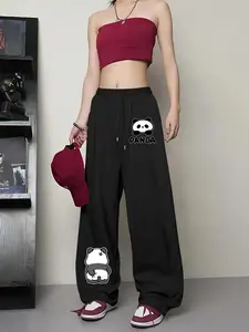 Women's Panda Print Drawstring Waist Sweatpants, Casual Comfy Jogger Pants for Daily Wear, Ladies Bottoms for Summer