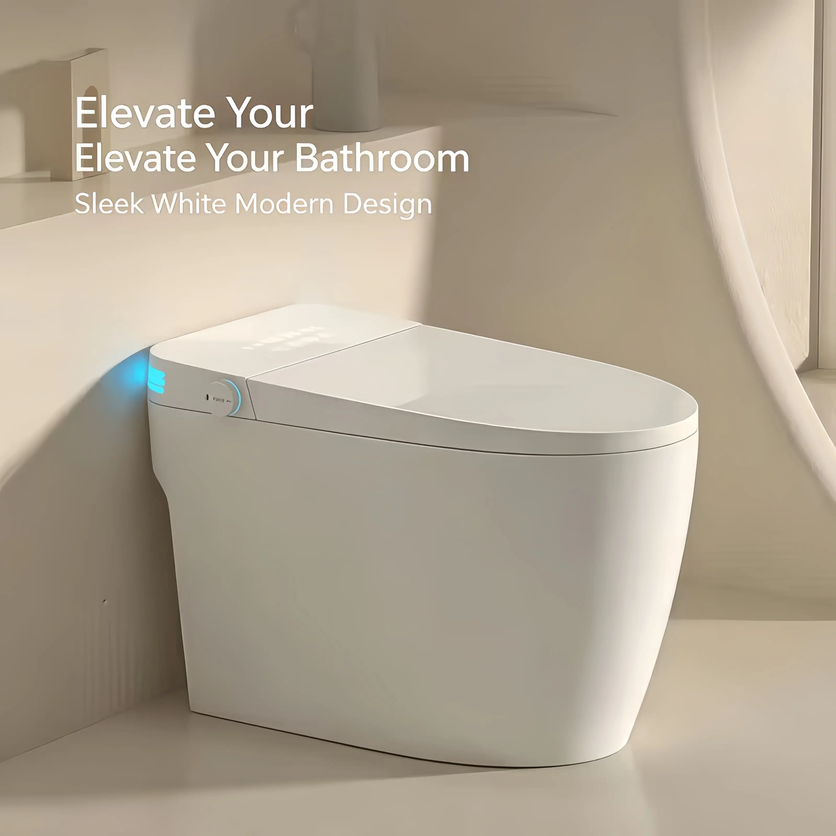 Intelligent Bidet Toilet with Auto Flush, Voice Control, Sensor-Operated Automatic Open-Close Lid, Heated Seat, Foam Cleaning, Built-In Tank, ADA Comfort Height, LED Night Light for Modern Home Bathrooms