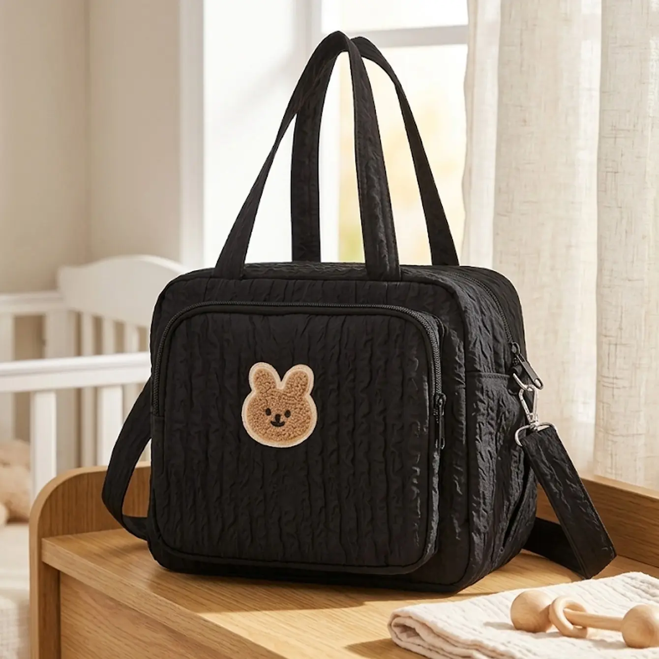 Multifunctional Mom Bag Style Lightweight Best Diaper Bag Purse Handbag Shoulder Bag Crossbody Bag Large Capacity Thermal Mummy Bag with Embroidery Decor
