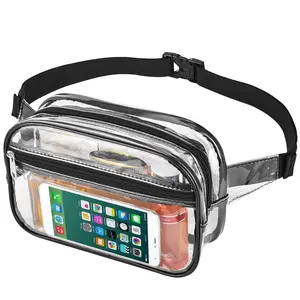 Square classic transparent waist bag, waterproof and easy to clean, adjustable shoulder straps, lightweight material, suitable for gyms, sports events, concerts
