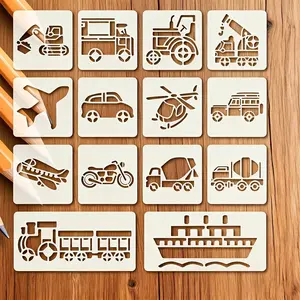 14pcs Transportation Drawing Templates Set, DIY Craft Kit, Creative Hand-Drawn Fill-In Reusable Stencils, Durable Easy Cleanable for Painting Graffiti