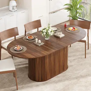 55.11"-70.86" Extendable Dining Table, with Striped Legs for Living Room & Kitchen(Walnut)