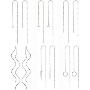 CASSIECA 6Pairs Stainless Steel Chain Tassel Earrings Stack for Women Lightweight Wave Threader Ball Dangle Drop Minimalist Chain Earrings Stack Set Daily