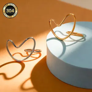Women's Minimal Stainless Steel Ring - Simple Modern Stackable Waterproof Everyday Jewelry with Gold, Pinky, Heart, C-Shape Design Options, Gold Rings, Stainless Steel Jewelry