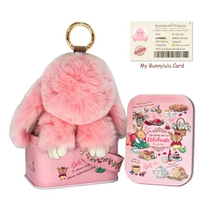 BunnyLulu Handmade Plush Bag Charm, Designer Tin & Certificate Card, 5.8" Chic Keychain for Handbags, Aesthetic Mother's Day Gift, Trendy Spring Fashion Accessory