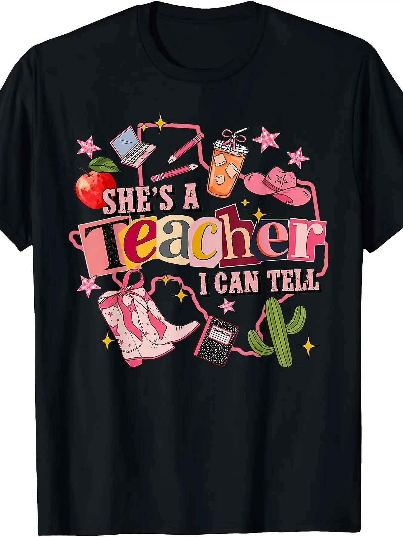 Coquette Western Cowgirl Boots Teacher Quote Apple Iced Tea Graphic Short Sleeve Tee Casual Top