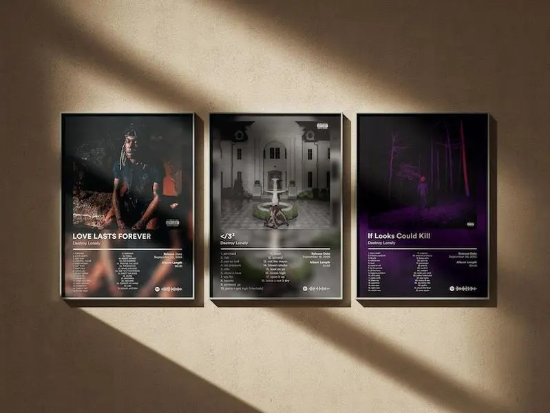 Dstroy Lonely Poster 5 Pack - Minimal Digital Art Prints - Album Cover Wall Decor Set Frames Glossy