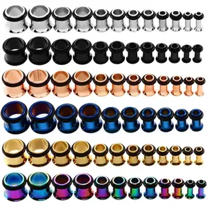 9pairs Stainless Steel Single Flared Ear Plugs Kit Tunnels Gauges Stretcher Piercings  Size 14G-00G