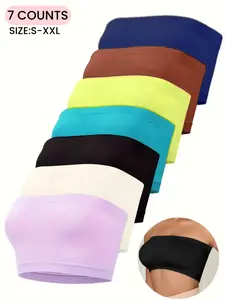 Women's Seamless Strapless Daily Bandeau Set, Comfortable Elastic Bra,Anti-Slip Back Design Tube Top,Home&Sleep Wear, All Seasons