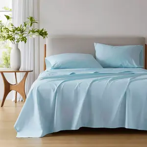 510 Design Full Cotton 144 Thread Count 100% Cotton Solid Sheet Set Light Blue