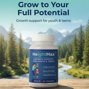 HeightMax Height Growth Supplement for Natural Growth & Development - 60 Capsules with Calcium, D3, Zinc, L-Arginine for Bone Strength