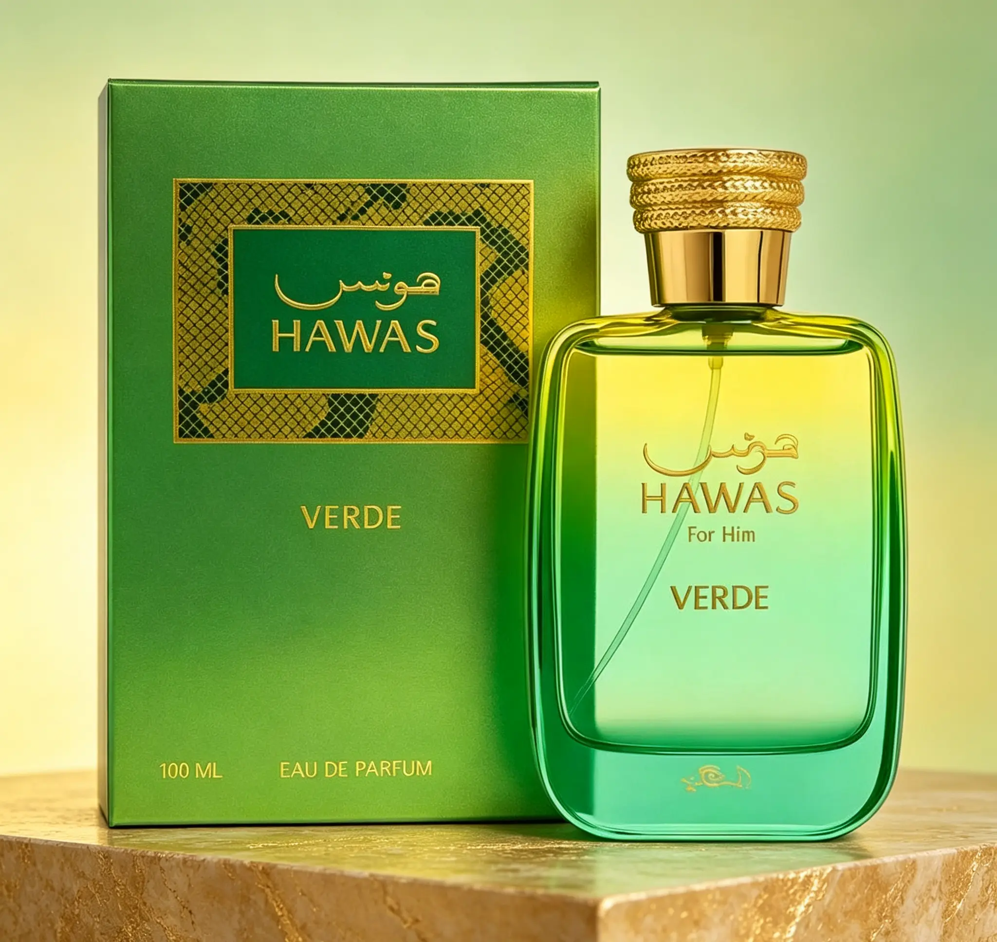 Hawas For Him Verde Eau de Parfum for Men, Fresh Green Aromatic Masculine Fragrance, Long Lasting Men’s Perfume, 3.38 fl. oz (100ml)