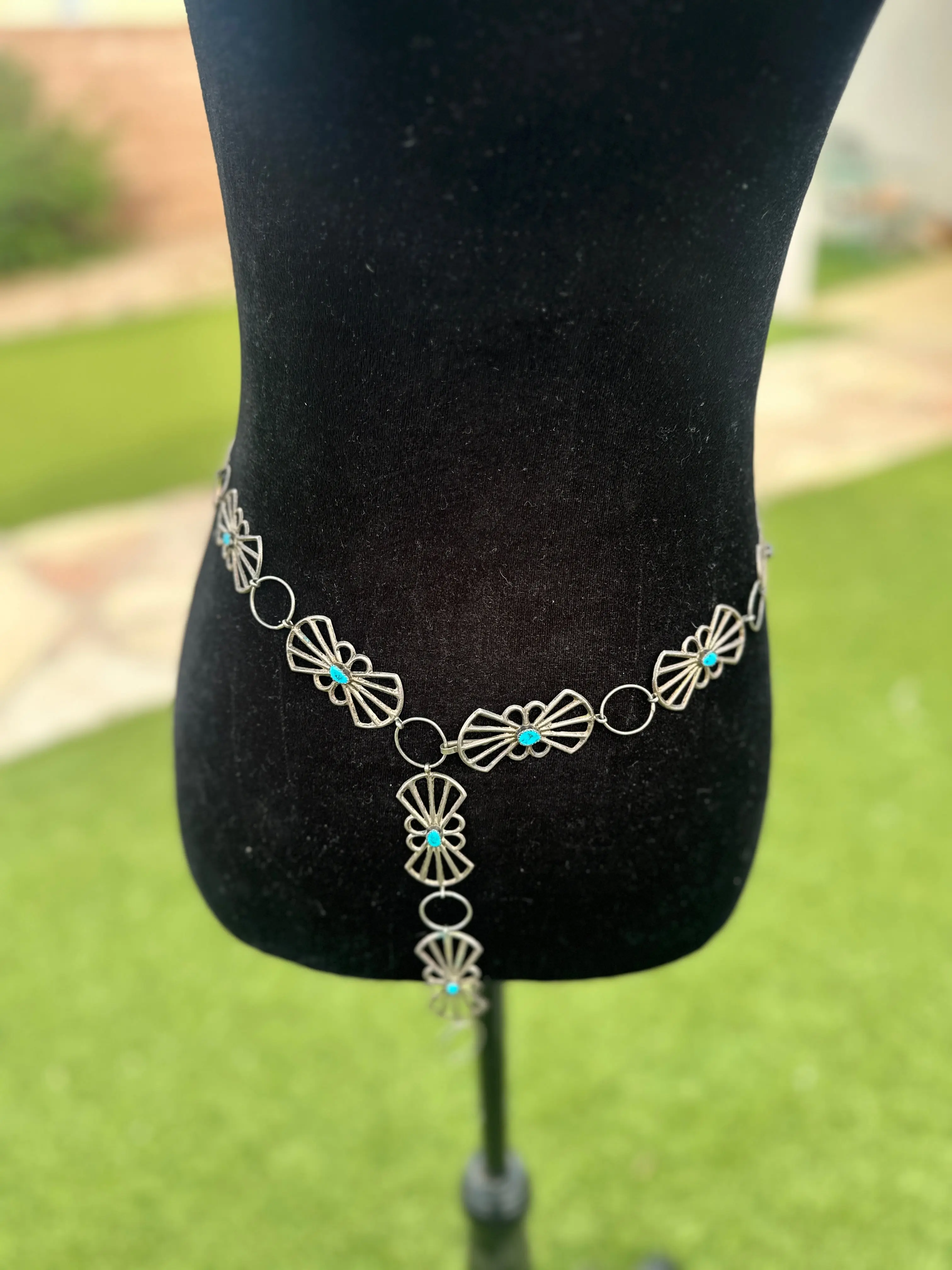Handcrafted Vintage Old Pawn Turquoise & Sterling Silver Belt