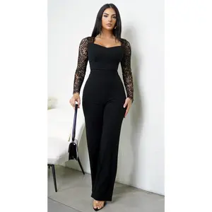 Virella Lace Long Sleeve Jumpsuit - Black