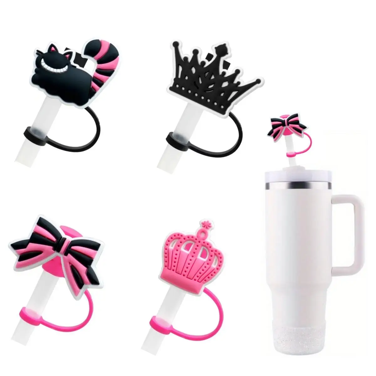 Random Color Silicone Straw Head Cover, 4pcs/set Tumbler Reusable Straw Tip Cap, Cartoon Design Straw Dust Cap, Drinkware Accessories, Gift Ideas