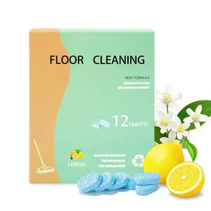 Floor Cleaning Tablets - Safe for Wood Tile Marble Quick Dry No Residue 12 Tablets Lemon Scent