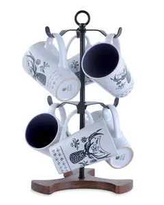 Mug Holder Tree for Countertop | 2-Tier Coffee Cup Stand & Rack Holds 6 Large Mugs, 5oz to 20oz | Space-Saving Mug Stand with Solid Wood Base | Kitchen Counter Organizer & Coffee Bar Accessories
