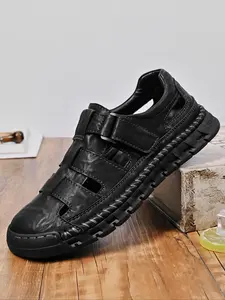 Men's Casual Velcro Design Slip on Sandals, Breathable Soft Sole Sandals, Comfortable Shoes for Outdoor Wear, Boy